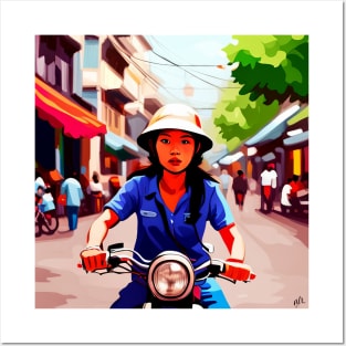 Vietnamese Girl on Motorbike Posters and Art